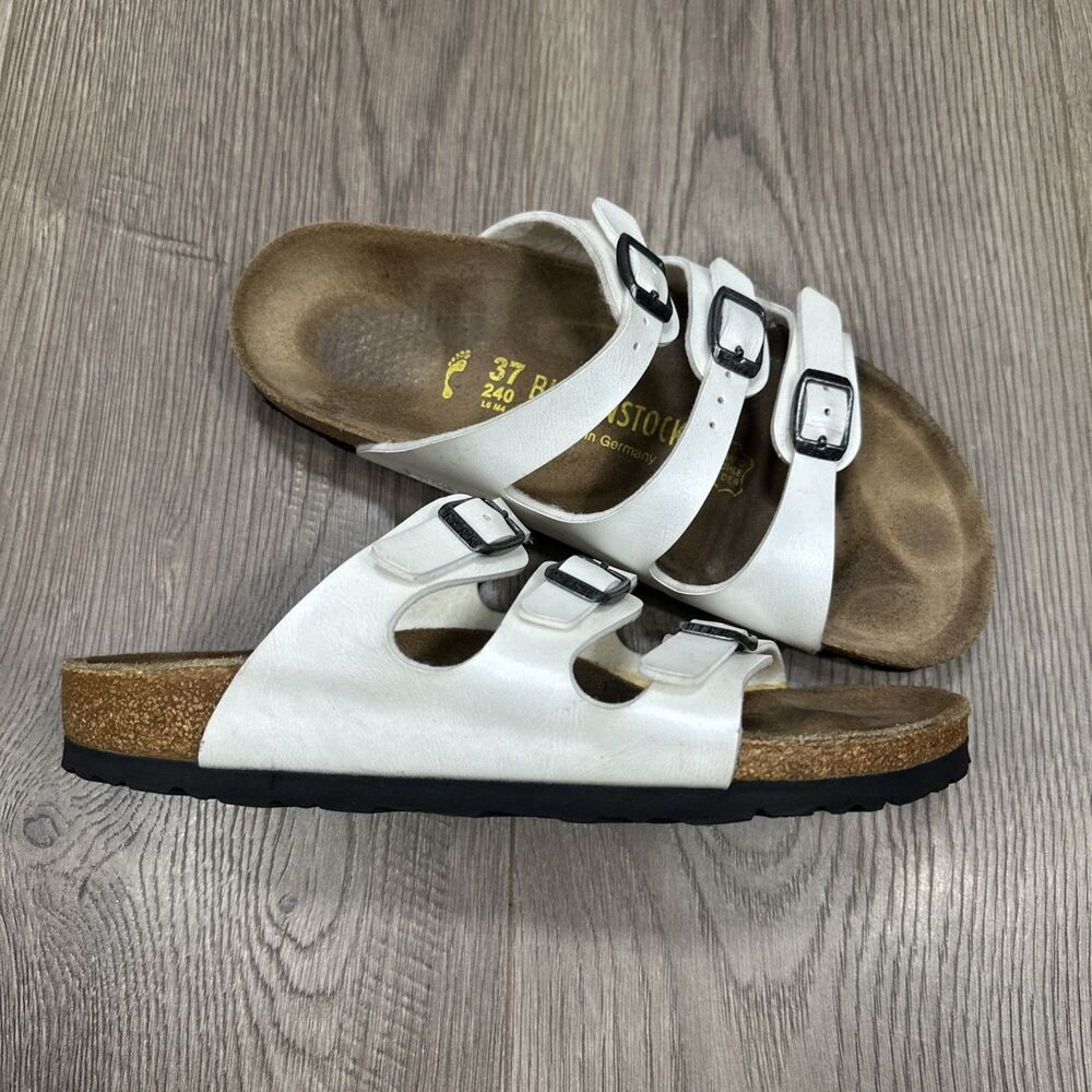 Birkenstock Florida Sandals Size EU 37 US Ladies 6 Narrow Tan Pearl White